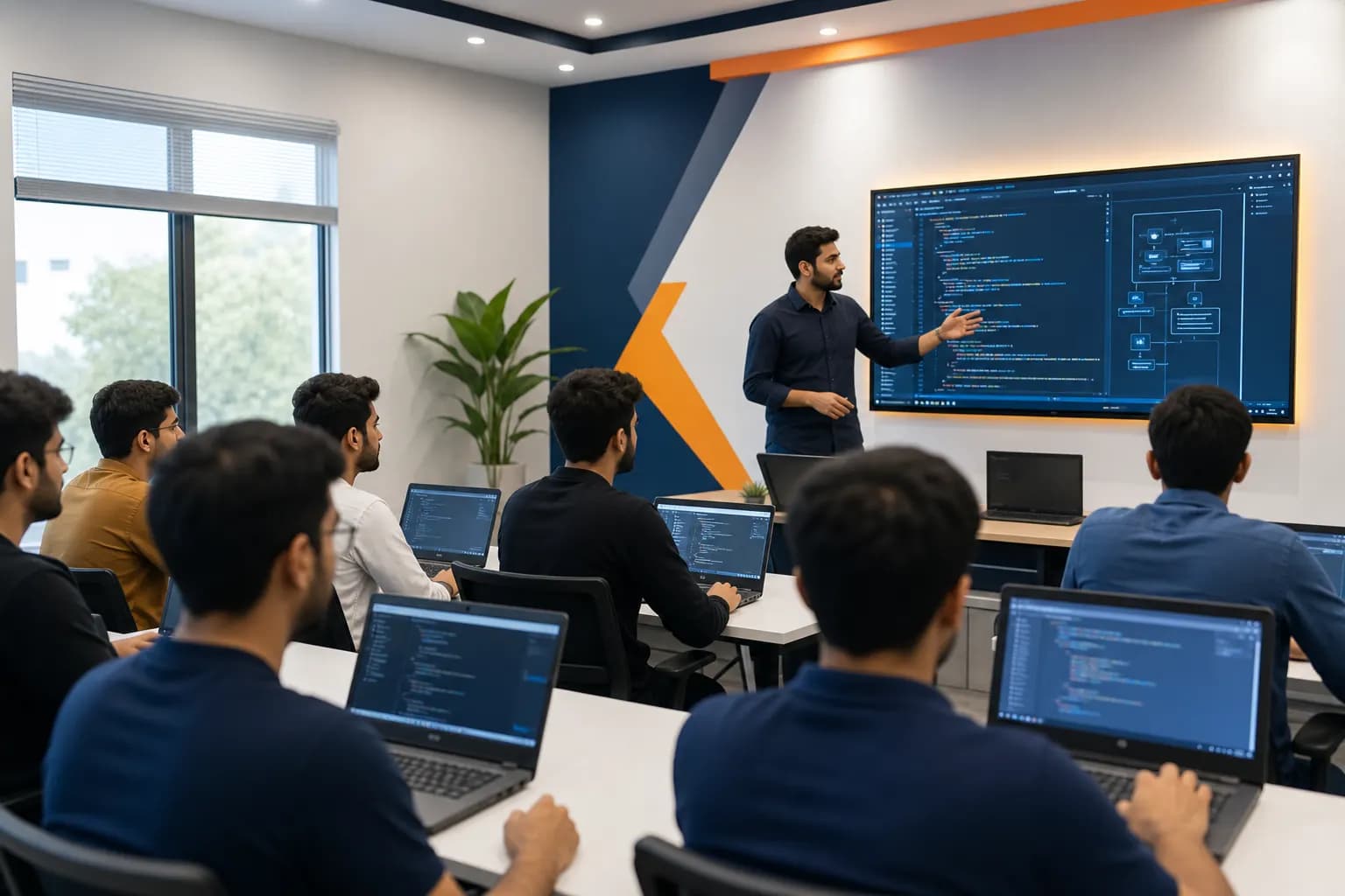 Instructor leading practical technology training at RisingEdge in Gujrat