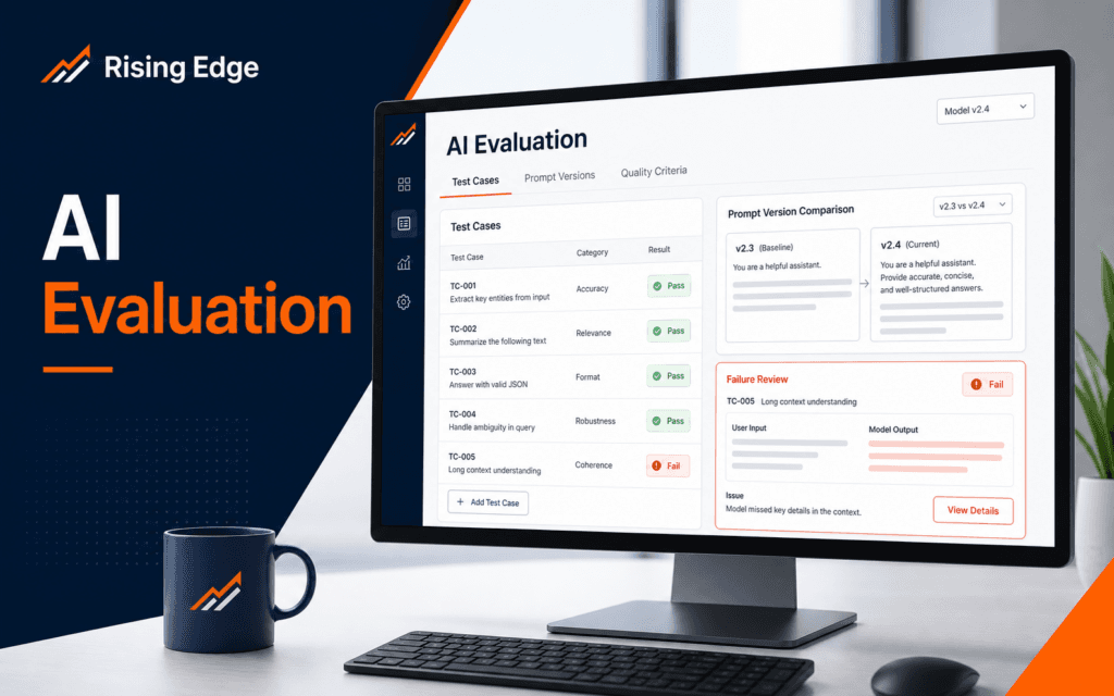 Featured image showing an AI evaluation dashboard with test cases, prompt comparison, and review checks.