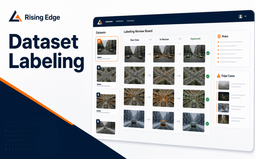 Featured image showing a dataset labeling review dashboard with rules, edge cases, and approved labels.