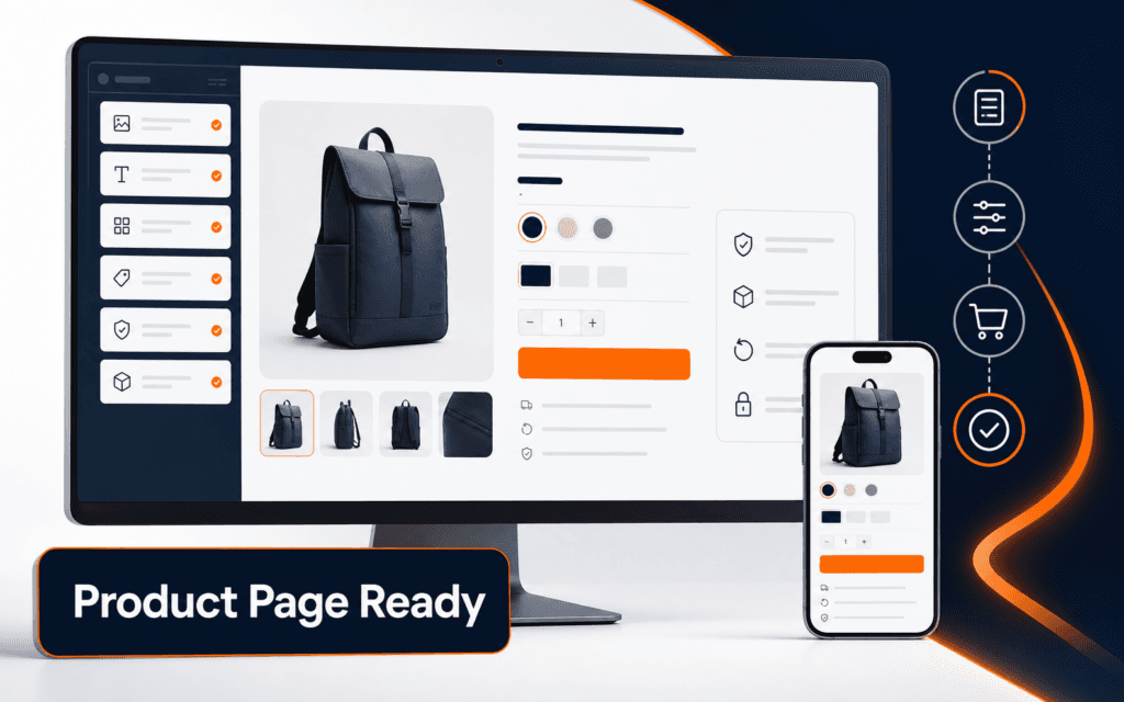 Featured image showing a premium ecommerce product page workflow with variant and checkout readiness cues.